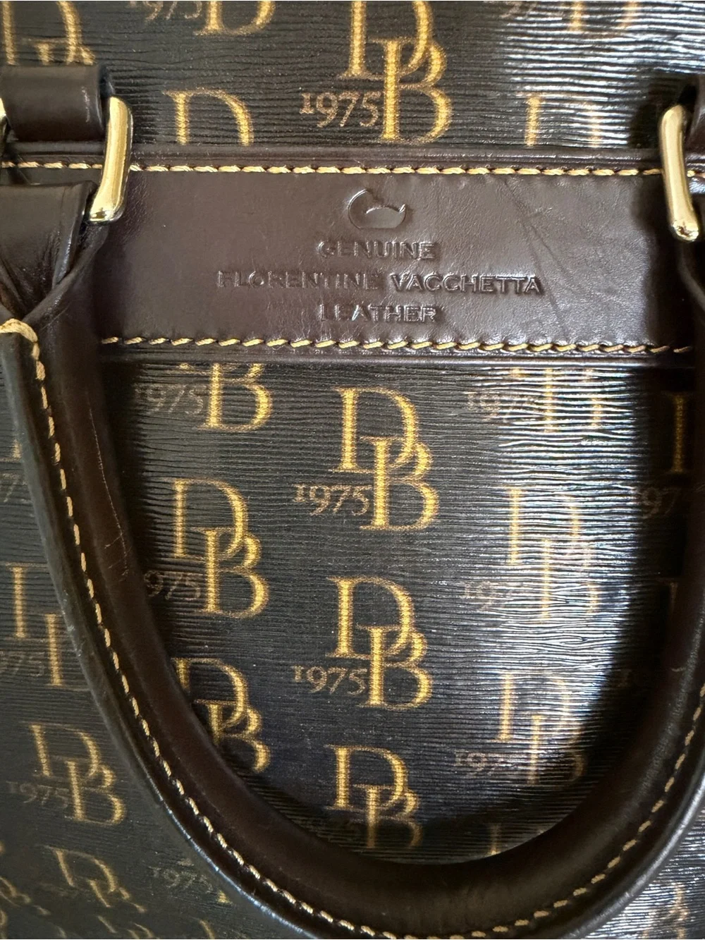 Dooney & Bourke 1975 Monogram Crossbody Satchel Florentine Vachetta Leather Bag